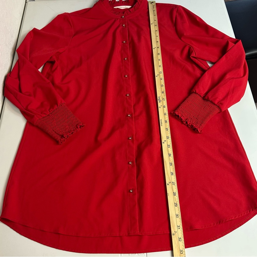 Soft Surroundings Stunning Red Long Sleeve Gold Beaded Button Up Blouse Size L - Picture 6 of 9